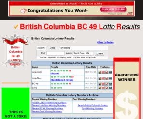 British Columbia (BC) BC/49 Lottery Results and Game Details.